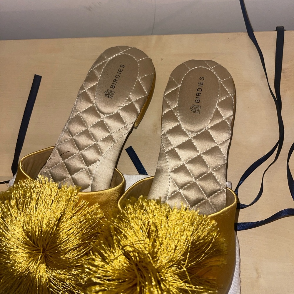 Birdies Gold Slippers with Pom-Poms